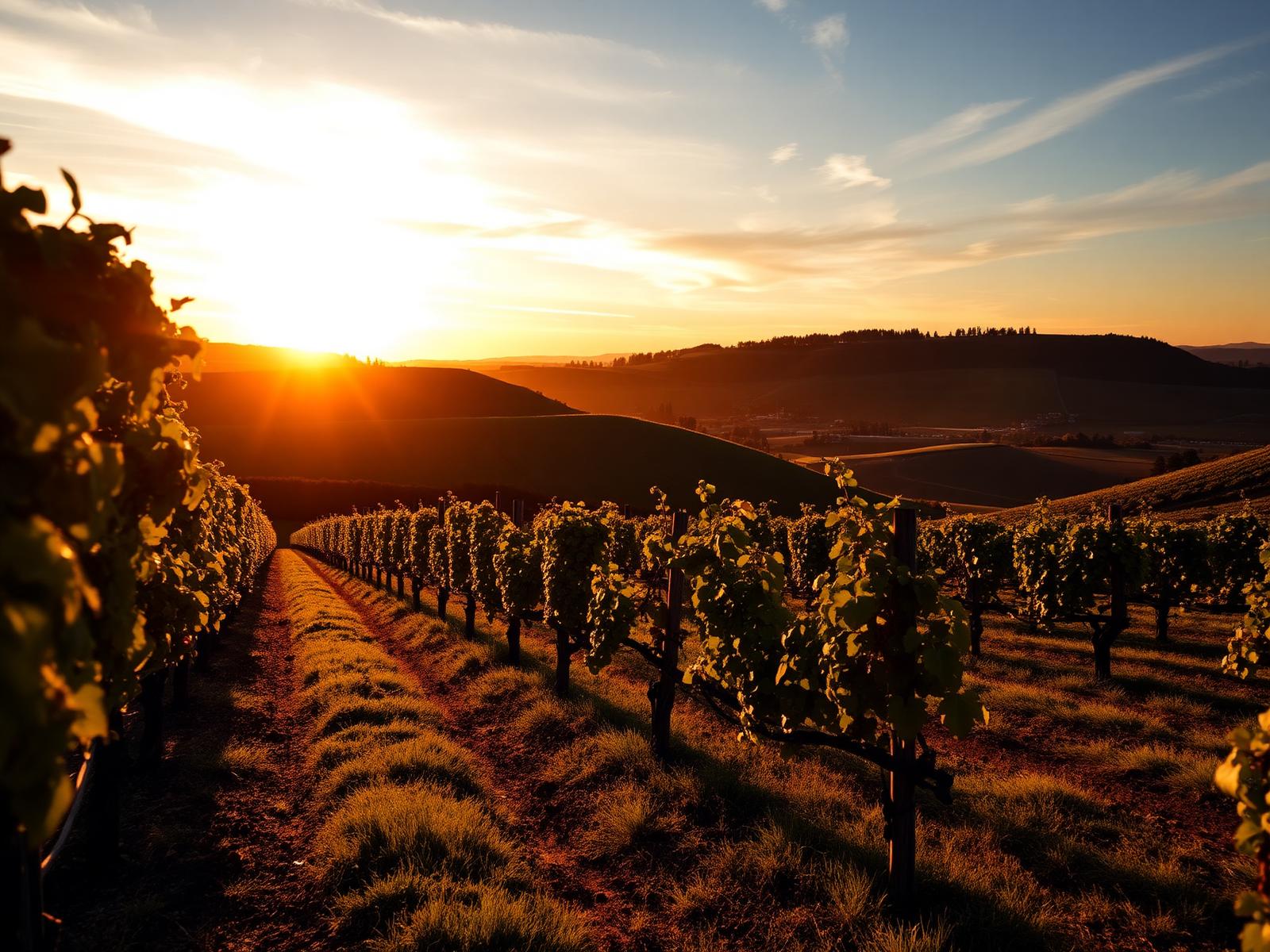 Provence rosé vineyards at sunset